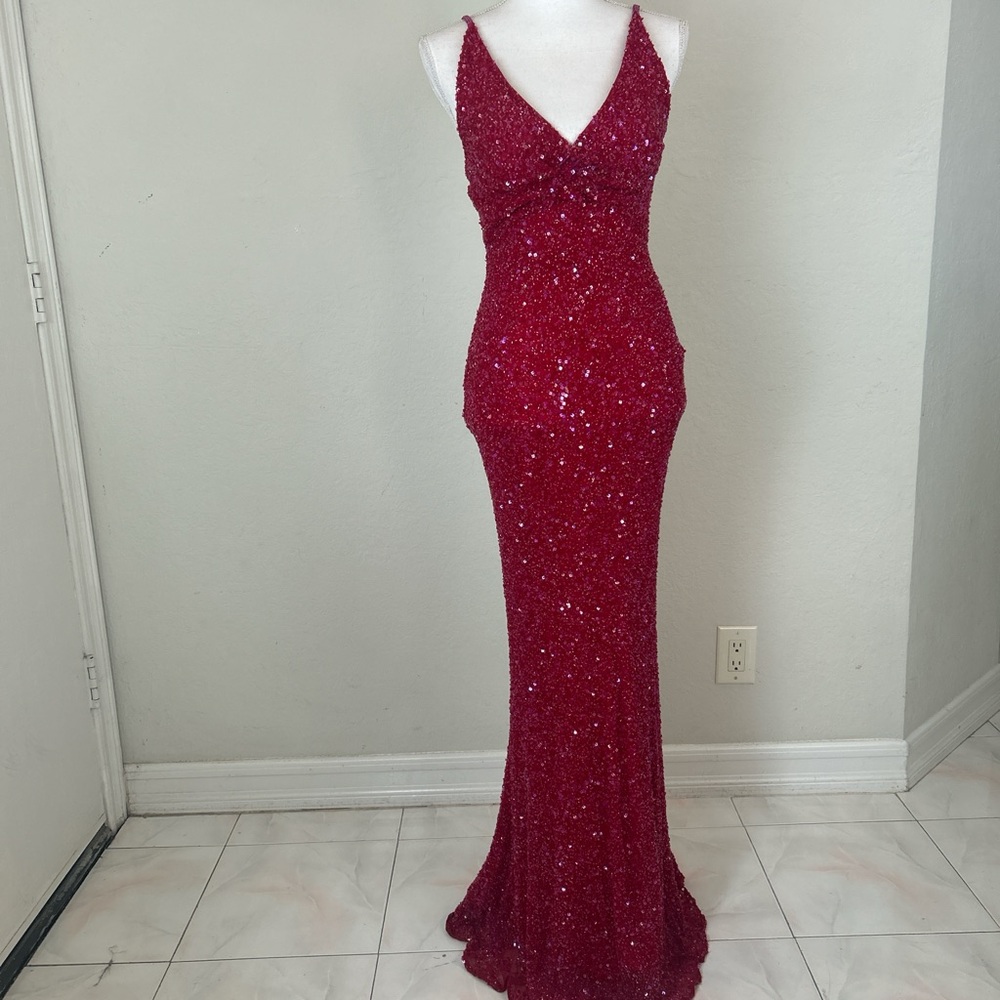 SCALA beaded embellished ruby red formal gown